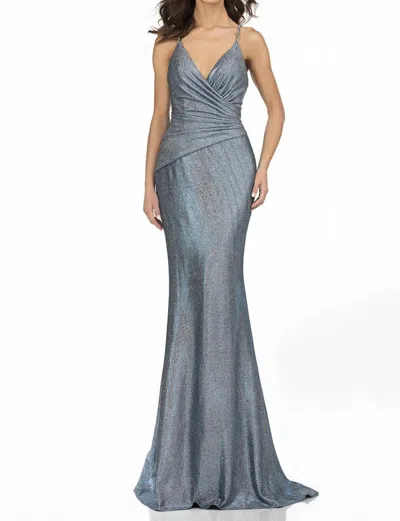 Terani Couture Glitter Metallic Prom Maxi Dress In Royal In Gray