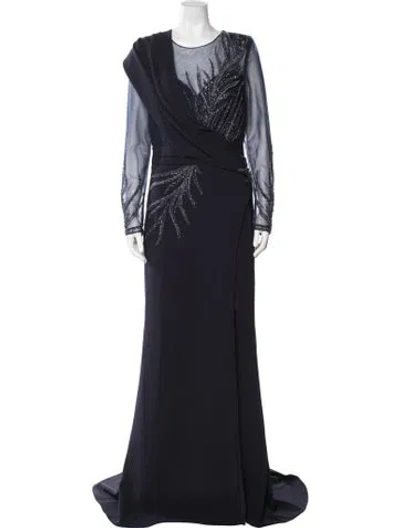Pre-owned Terani Couture Graphic Print Long Dress In Blue