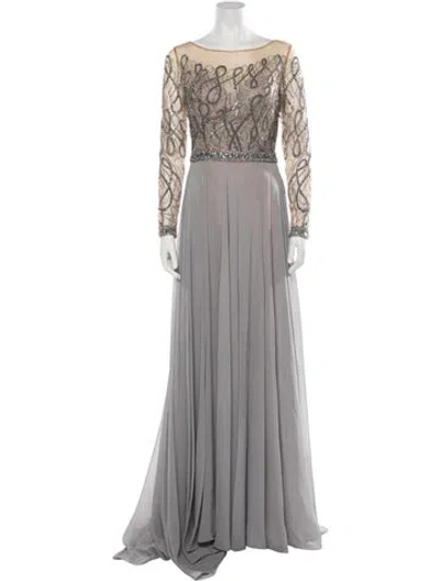 Pre-owned Terani Couture Graphic Print Long Dress W/ Tags In Gray