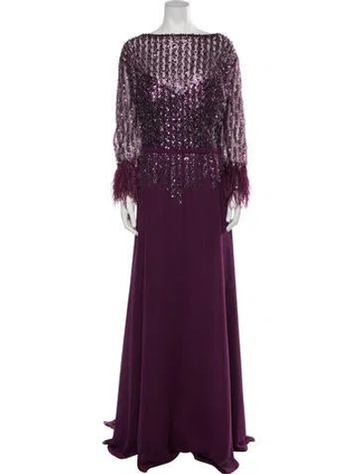 Pre-owned Terani Couture Graphic Print Long Dress W/ Tags In Purple