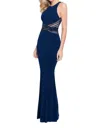 TERANI COUTURE HALTER NECK LONG DRESS IN NAVY
