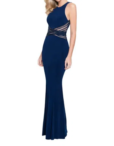 Terani Couture Halter Neck Long Dress In Navy In Blue