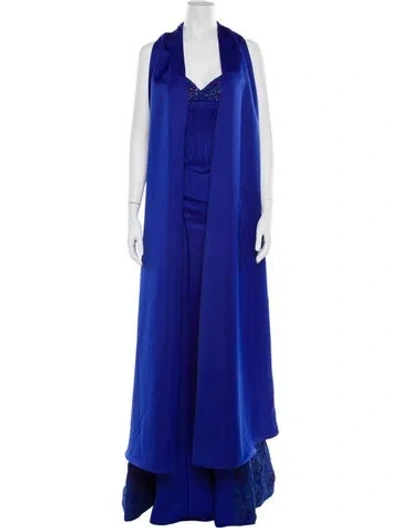 Pre-owned Terani Couture Halterneck Long Dress In Blue