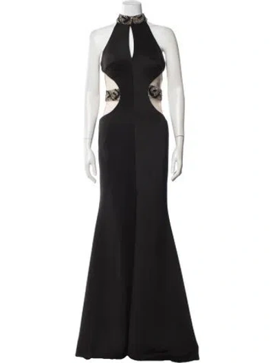 Pre-owned Terani Couture Halterneck Long Dress In Blue