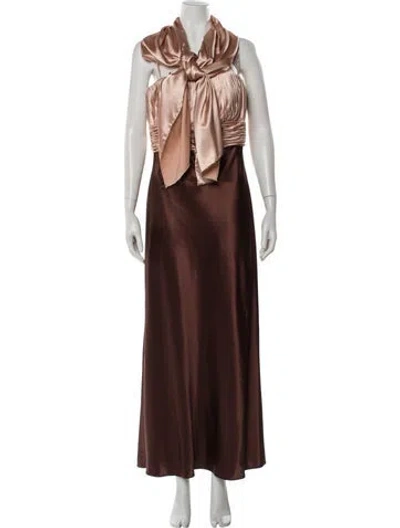 Pre-owned Terani Couture Halterneck Long Dress In Brown