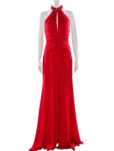 Pre-owned Terani Couture Halterneck Long Dress In Red