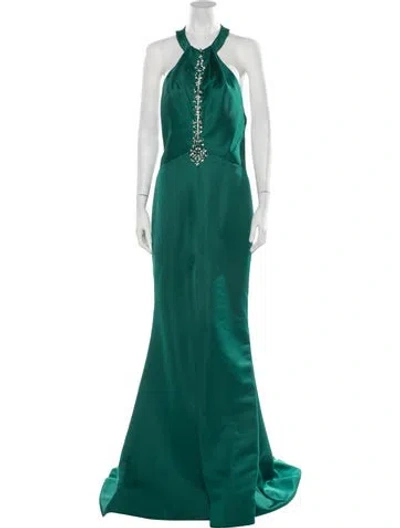 Pre-owned Terani Couture Halterneck Long Dress W/ Tags In Green