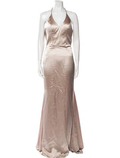 Pre-owned Terani Couture Halterneck Long Dress W/ Tags In Neutral