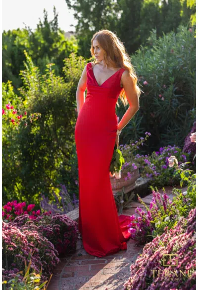 Terani Couture J3191 Long Fitted Formal Evening Prom Dress In Red