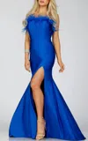 Terani Couture Jersey Strapless With Feathers In Royal In Blue