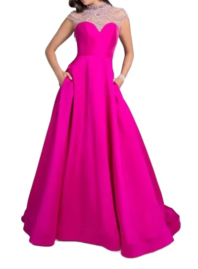 Terani Couture Jeweled Cap Sleeves Prom Dress In Fuchsia In Pink