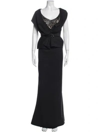 Pre-owned Terani Couture Lace Pattern Long Dress In Black