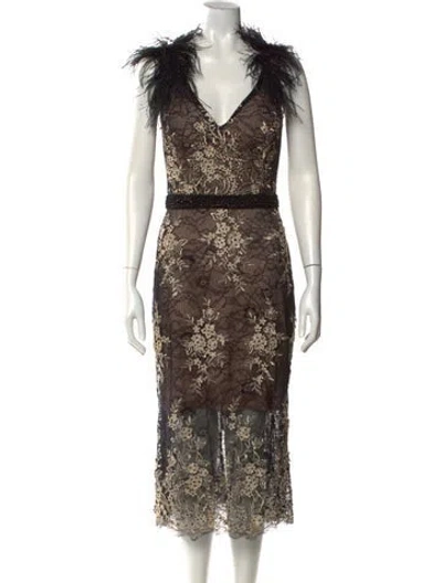 Pre-owned Terani Couture Lace Pattern Long Dress In Multi