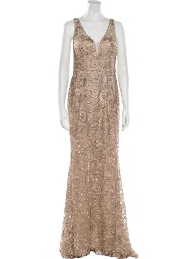 Pre-owned Terani Couture Lace Pattern Long Dress In Neutral