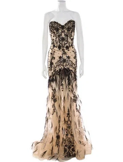 Pre-owned Terani Couture Lace Pattern Long Dress In Neutral
