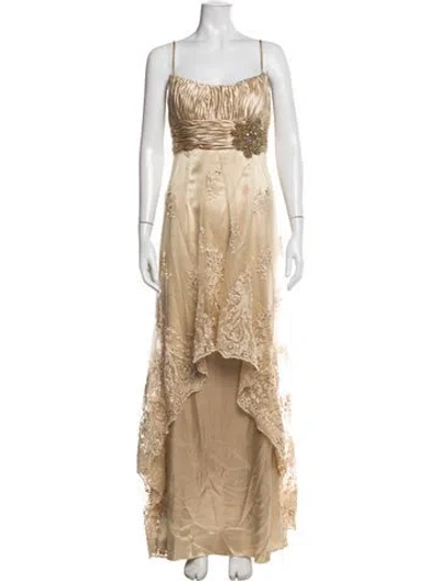 Pre-owned Terani Couture Lace Pattern Long Dress In Neutral