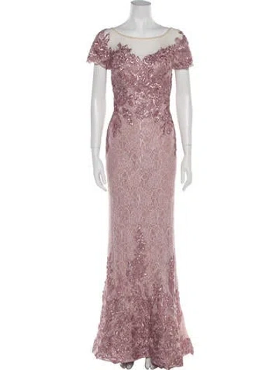 Pre-owned Terani Couture Lace Pattern Long Dress In Pink