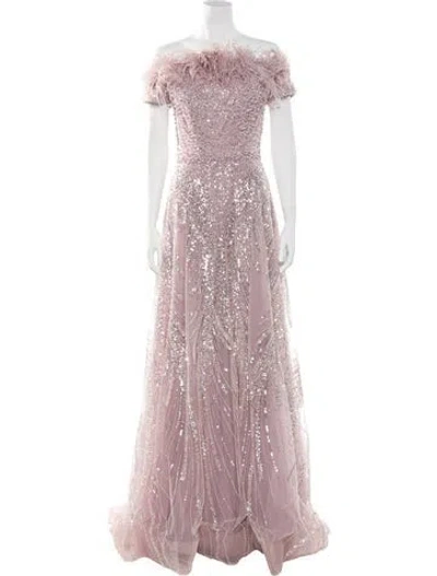 Pre-owned Terani Couture Lace Pattern Long Dress In Purple