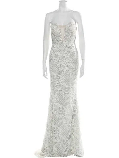 Pre-owned Terani Couture Lace Pattern Long Dress W/ Tags In Black