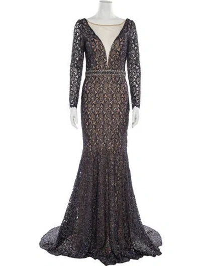 Pre-owned Terani Couture Lace Pattern Long Dress W/ Tags In Blue