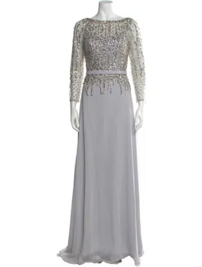 Pre-owned Terani Couture Lace Pattern Long Dress W/ Tags In Gray