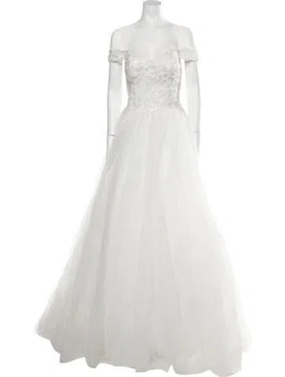 Pre-owned Terani Couture Lace Pattern Long Dress W/ Tags In White