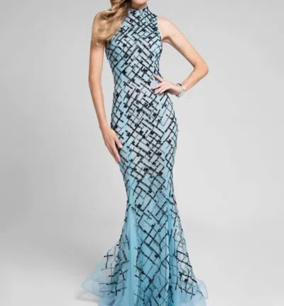 Terani Couture Lacey Gown In Ice Blue