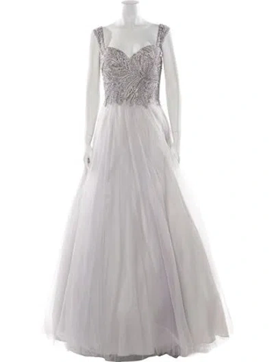 Pre-owned Terani Couture Mesh Long Dress In Gray