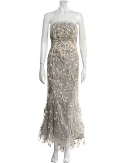Pre-owned Terani Couture Mesh Long Dress In Gray