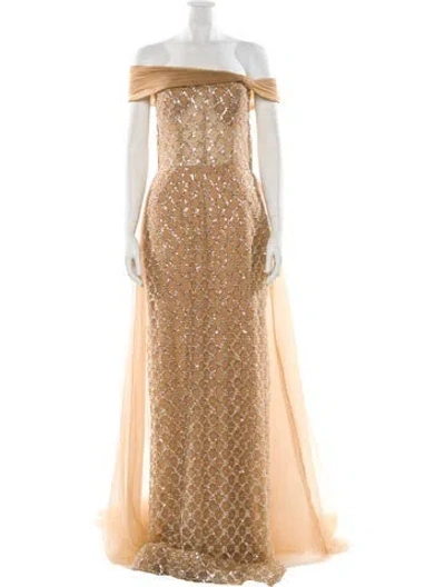 Pre-owned Terani Couture Mesh Long Dress In Neutrals