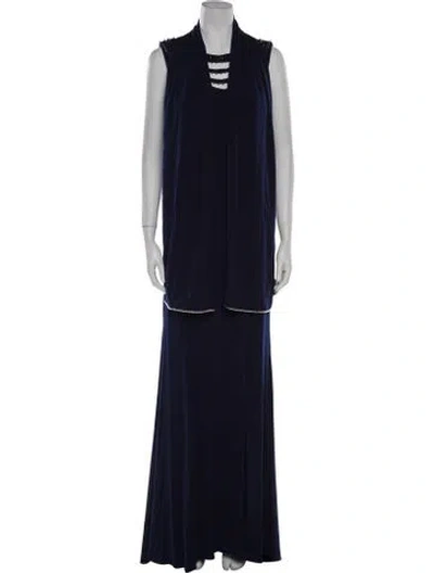 Pre-owned Terani Couture Mock Neck Long Dress In Blue