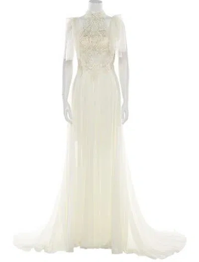 Pre-owned Terani Couture Mock Neck Long Dress In Neutral