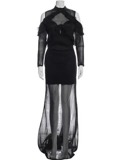 Pre-owned Terani Couture Mock Neck Long Dress W/ Tags In Blue