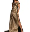 Terani Couture Off The Shoulder Gown In Bronzr