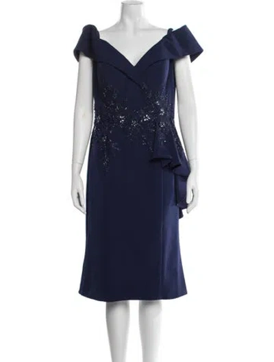 Pre-owned Terani Couture Off-the-shoulder Knee-length Dress In Blue