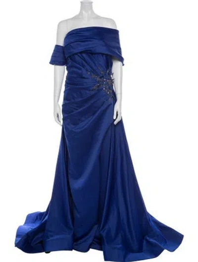 Pre-owned Terani Couture Off-the-shoulder Long Dress In Blue