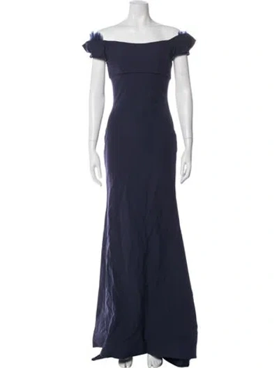 Pre-owned Terani Couture Off-the-shoulder Long Dress In Blue