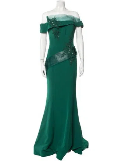 Pre-owned Terani Couture Off-the-shoulder Long Dress In Green