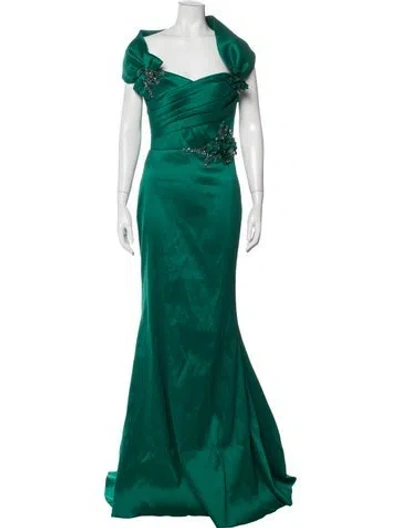 Pre-owned Terani Couture Off-the-shoulder Long Dress In Green