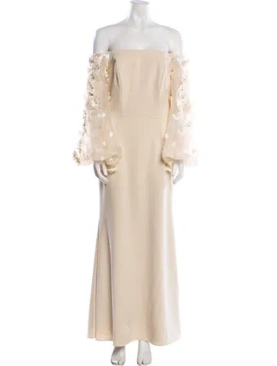 Pre-owned Terani Couture Off-the-shoulder Long Dress In Neutral