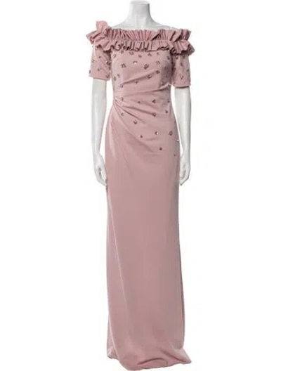 Pre-owned Terani Couture Off-the-shoulder Long Dress In Neutral