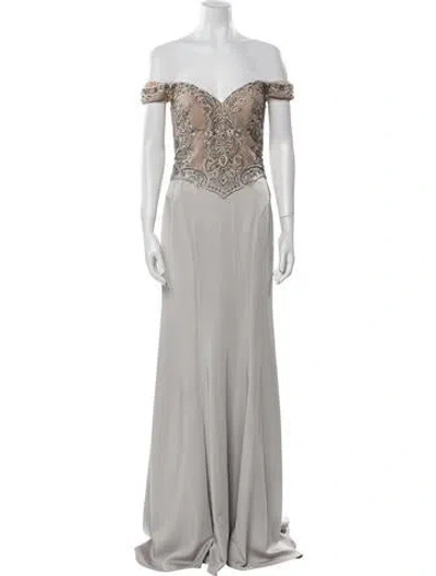 Pre-owned Terani Couture Off-the-shoulder Long Dress In Neutral