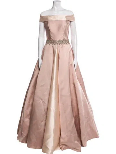Pre-owned Terani Couture Off-the-shoulder Long Dress In Pink