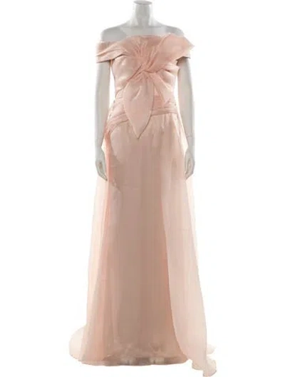 Pre-owned Terani Couture Off-the-shoulder Long Dress In Pink