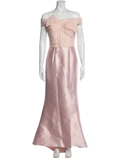 Pre-owned Terani Couture Off-the-shoulder Long Dress In Pink