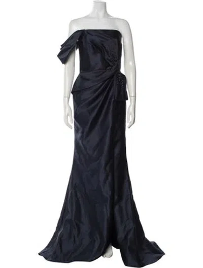 Pre-owned Terani Couture Off-the-shoulder Long Dress W/ Tags In Blue