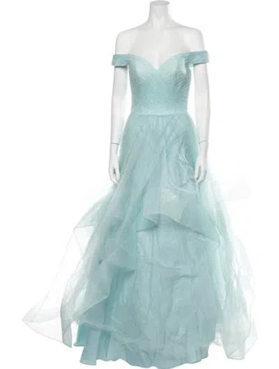 Pre-owned Terani Couture Off-the-shoulder Long Dress W/ Tags In Blue