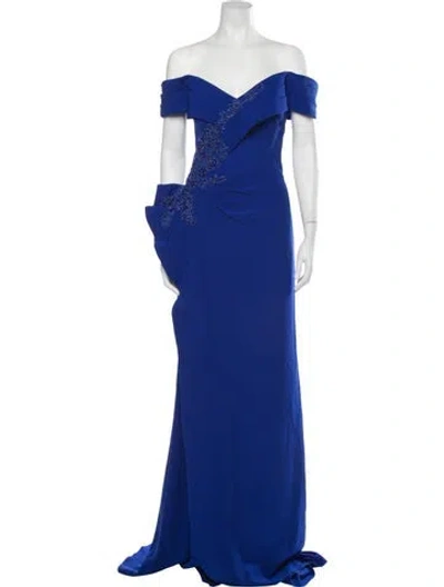 Pre-owned Terani Couture Off-the-shoulder Long Dress W/ Tags In Blue
