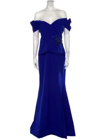 Pre-owned Terani Couture Off-the-shoulder Long Dress W/ Tags In Blue