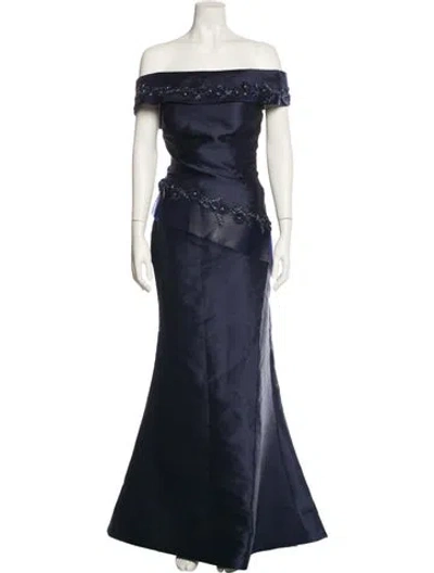 Pre-owned Terani Couture Off-the-shoulder Long Dress W/ Tags In Blue